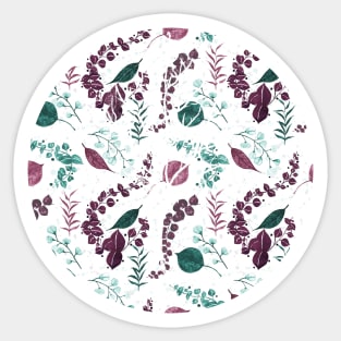 Burgundy and Green Abstract Leaves Pattern Sticker